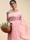 Elegant Semi Linen Plain Pink Saree SL50