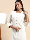 Cotton Plain Round Neck Straight Cut Off White Kurti CPK09