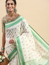 Semi Cotton Printed Saree White and Green SCS03