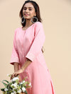 Cotton Plain Round Neck Straight Cut Pink Kurti CPK06