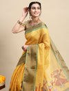 Elegant Semi Linen Yellow & Green Saree SL49