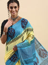 Semi Cotton Printed Saree Yellow and Blue SCS12