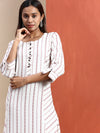 Cotton Embroidered Mandarin Collar Straight Cut Off White Kurti EK38