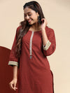 Cotton Printed Round Neck Straight Cut Brown Kurti PK29
