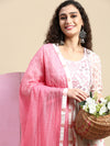 Beautiful White with Pink Printed & Embroidered Kurti Set PKS06
