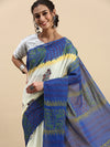 Semi Cotton Printed Saree White and Blue SCS11