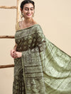 Semi Cotton Green and Sandal Flower Printed Saree SCS24