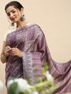 Semi Tussar Purple & Sandal Flower Embroidery Saree ST93