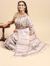 Semi Tussar Pink & Sandal Mixed Embroidery Saree ST89