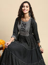 Elagent Embroidered and Printed Black Umbrella Kurti EK17