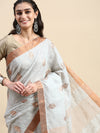 Gorgeous Semi Linen Gray Butta Printed Embroidery Saree SLPE08