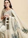 Womens Semi Tussar Grey Flower Embroidery Saree ST90