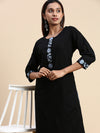 Cotton Embroidered Round Neck Straight Cut Black & Blue Kurti Set EKS01