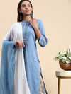 Cotton Blue & Brown Collar Neck Straight Cut Printed Kurti Set PKS10