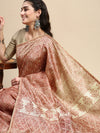 Semi Cotton Brown and Sandal Flower Printed Saree SCS22