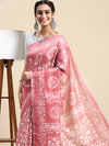 Elegant Semi Linen Flower Digital Print Pink & White Saree SL66