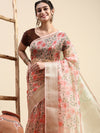 Elegant Semi Linen Flower Digital Light Pink Saree SL62