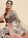 Elegant Semi Linen Flower Digital Brown & Sandal Saree SL59