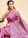Stylish Grey & Pink Leaf Design Semi Kora Cotton Saree SK85