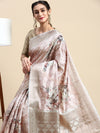 Beautiful Dola Silk Light Peach Flower Digital Print with Jari Border Sarees DS05