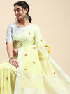Classy Semi Linen Yellow Printed Embroidery Saree SLPE03