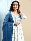 Beautiful White with Blue Printed & Embroidered Kurti Set PKS03