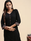Cotton Plain V Neck Straight Cut Black Kurti CPK11