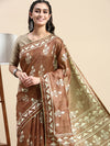 Semi Cotton Brown and Sandal Flower Printed Saree SCS23