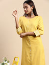 Cotton Plain Round Neck Straight Cut Mustard Kurti CPK07