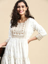 Elegant Embroidered and Printed White & Sandal Umbrella Kurti EK22