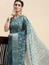 Elegant Semi Linen Digital Print Bluish Green & Sandal Saree SL53