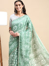 Elegant Semi Linen Green Flower Design Digital Printed Saree SL67