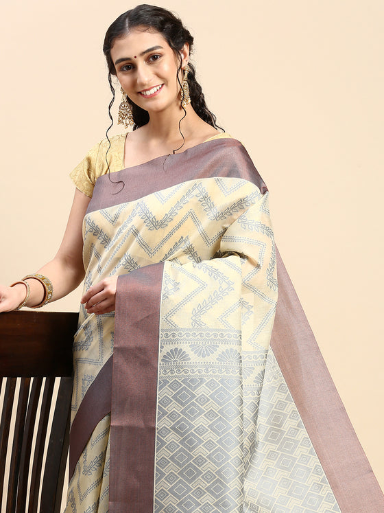 Stylish Copper Jari Sandal & Navy Semi Kora Cotton Saree SK81