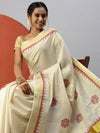 Kerala Tissue Flower Printed Gold Jari & Maroon Border Saree OKS15