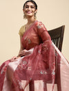 Elegant Semi Linen Brown & Sandal Flower Digital Printed Saree SL55