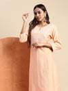 Cotton Embroidered Round Neck Straight Cut Orange Kurti EK34