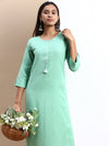 Cotton Plain Round Neck Straight Cut Green Kurti CPK02