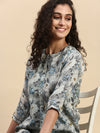 Cotton Printed Straight Cut Green and Blue Kurti EK13