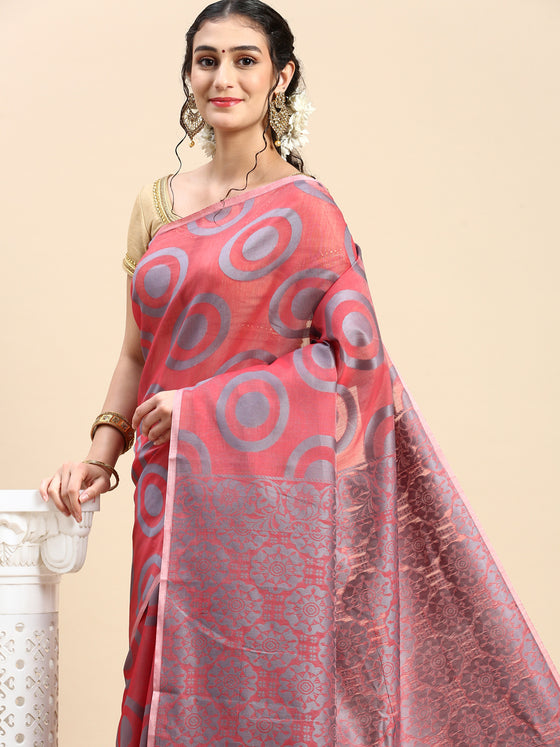 Stylish Maroon & Blue Semi Kora Cotton Saree SK91