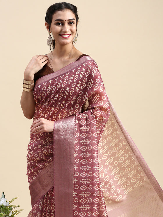 Elegant Semi Linen Digital Print Pale Pink & Sandal Saree SL63