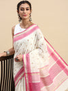 Semi Cotton Printed Saree White and Pink SCS08