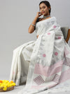 Kerala Tissue Printed Silver Jari Border Saree OKS38 Onam Collection