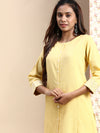 Cotton Plain Round Neck Straight Cut Yellow Kurti CPK03