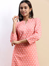 Cotton Printed Collar Neck Straight Cut Pink Kurti PK25