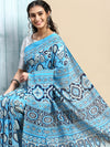 Elegant Blue & Grey Flower Printed Pure Cotton Saree PCS54