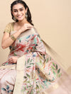 Colourful Semi Raw Silk Pink Flower Printed Saree SRS26