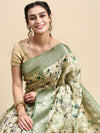 Beautiful Dola Silk Green Flower Digital Print with Jari Border Sarees DS02