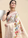 Semi Tussar Sandal Flower Printed Saree with Tassels STP14