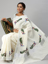Kerala Off White Peacock Design Printed Silver Jari Saree OKS05