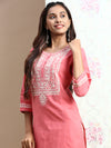 Cotton Embroidered Round Neck Straight Cut Pink Kurti EK27